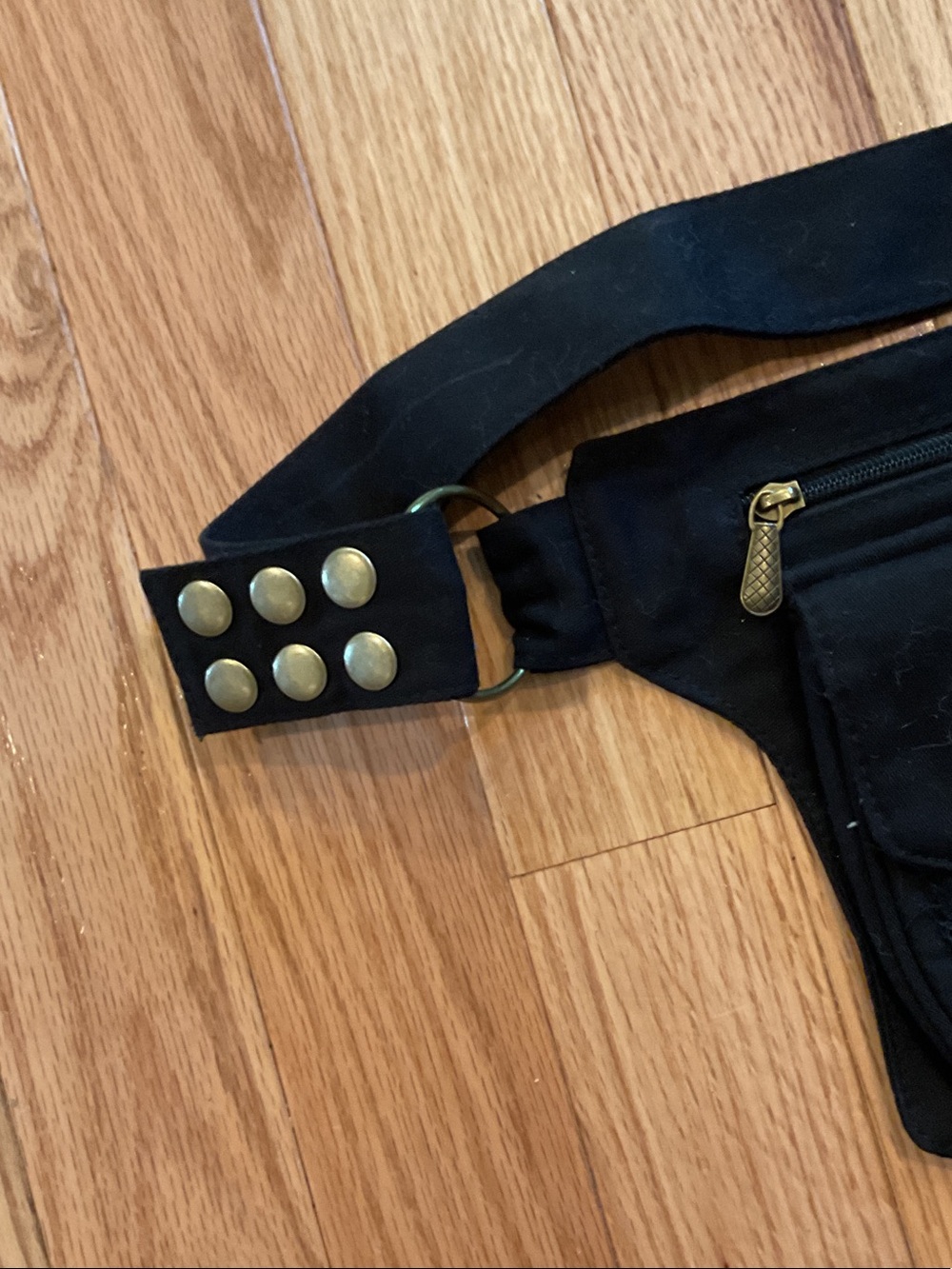 Renaissance Black Utility Hip Bag Studs Lace-Up Detail canvas - Picture 4 of 9